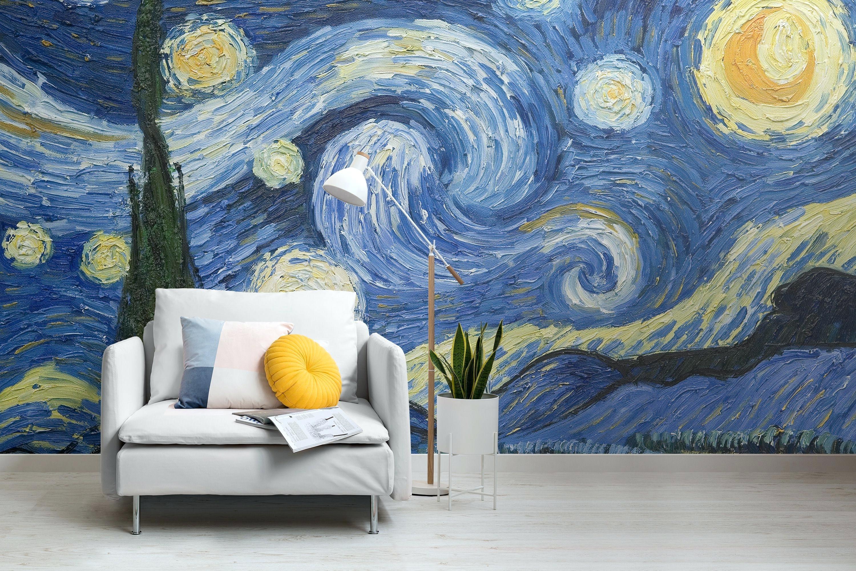 Starry Night Van Gogh Wallpaper Iconic Van Paintings - Van Gogh Wall Paint - HD Wallpaper 