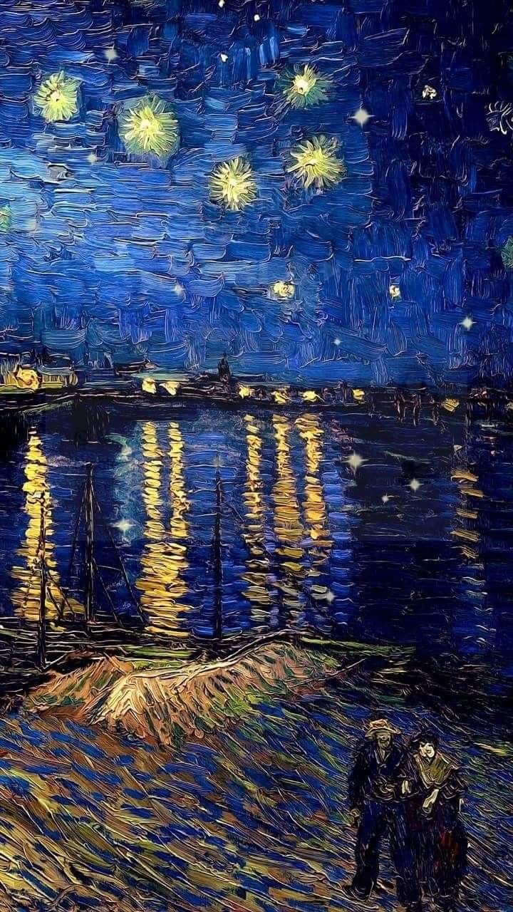 Wallpaper, Art, And Van Gogh Image - Noche Estrellada Sobre El Ródano - HD Wallpaper 