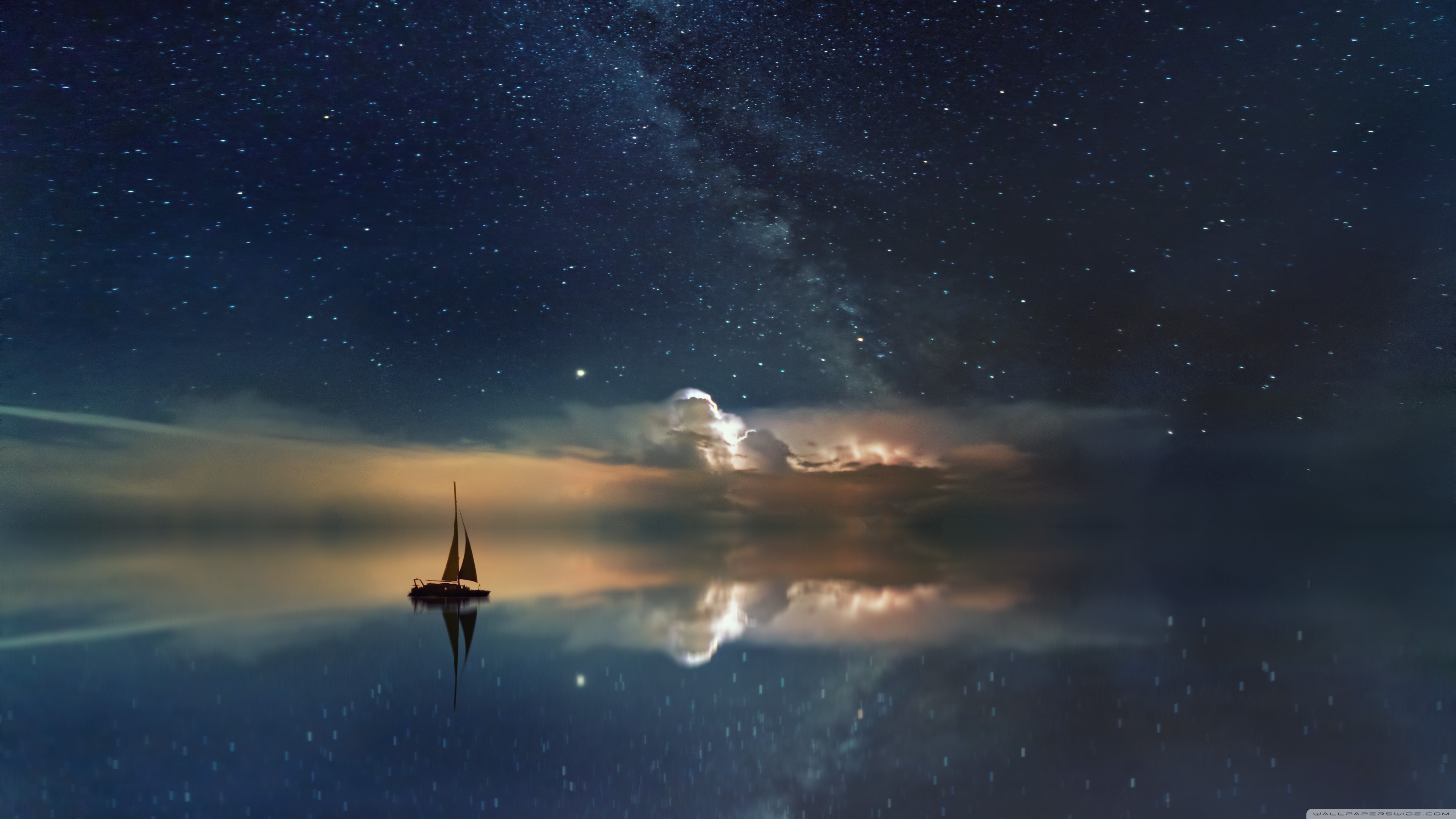 Ocean At Night Stars - HD Wallpaper 