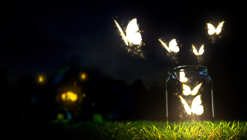 Blur, Bottle, Butterflies, Nature, Glowing, Night, - Butterfly Wallpaper  For Desktop - 970x550 Wallpaper 