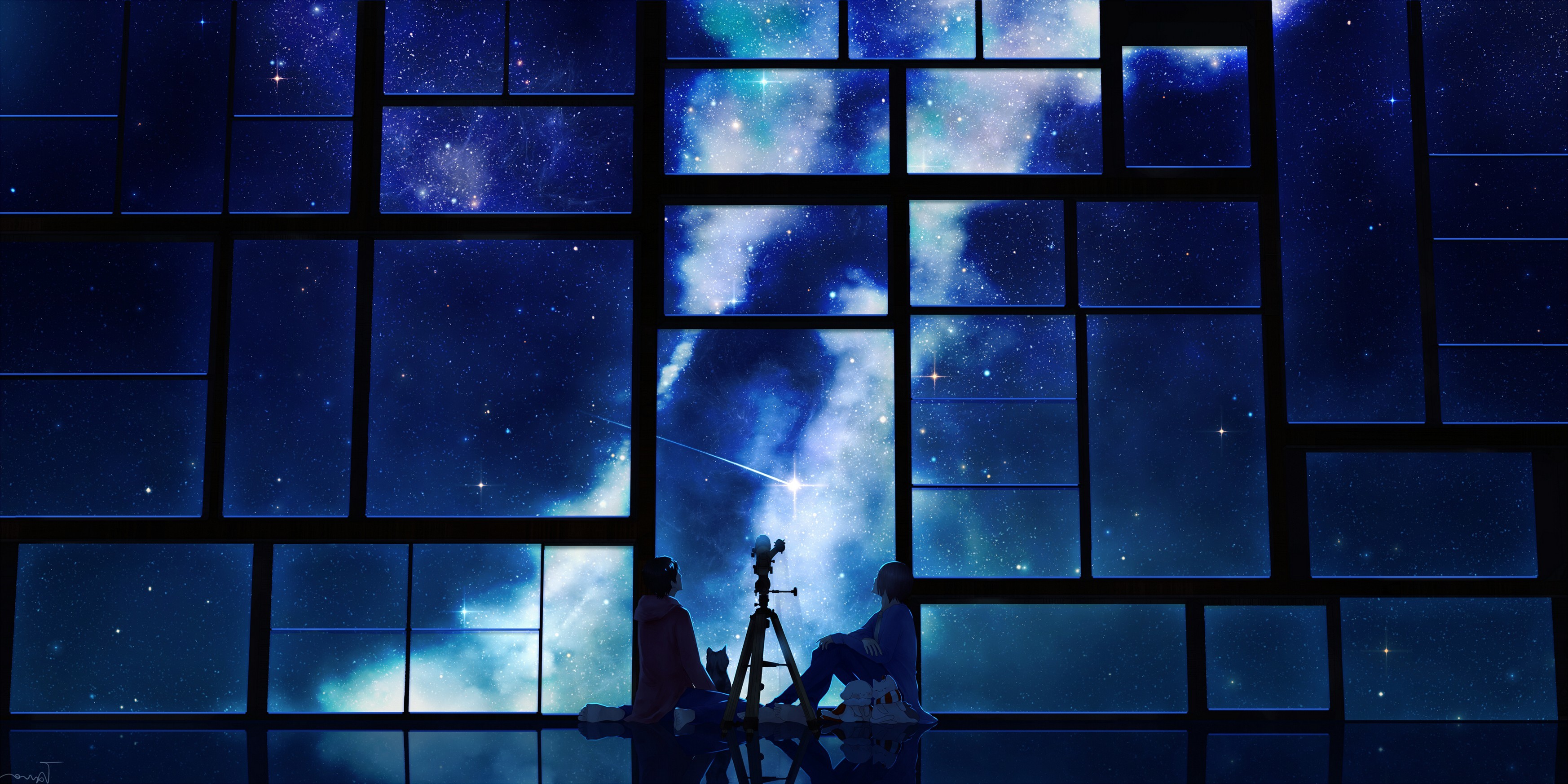 Tamagosho Sky Stars Telescope Night Window Popular - Night Anime Window Background - HD Wallpaper 