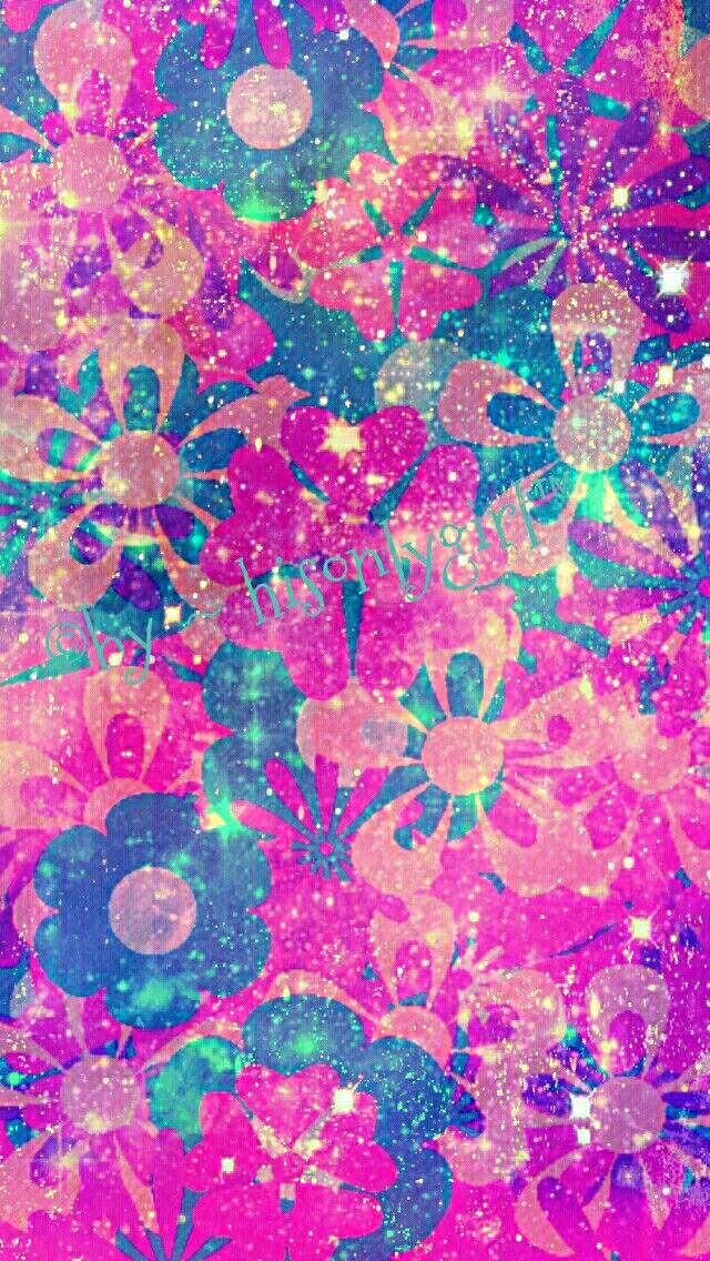 Pink & Blue Sparkle Flower Galaxy Iphone/android Wallpaper - Pink And Blue Sparkle - HD Wallpaper 