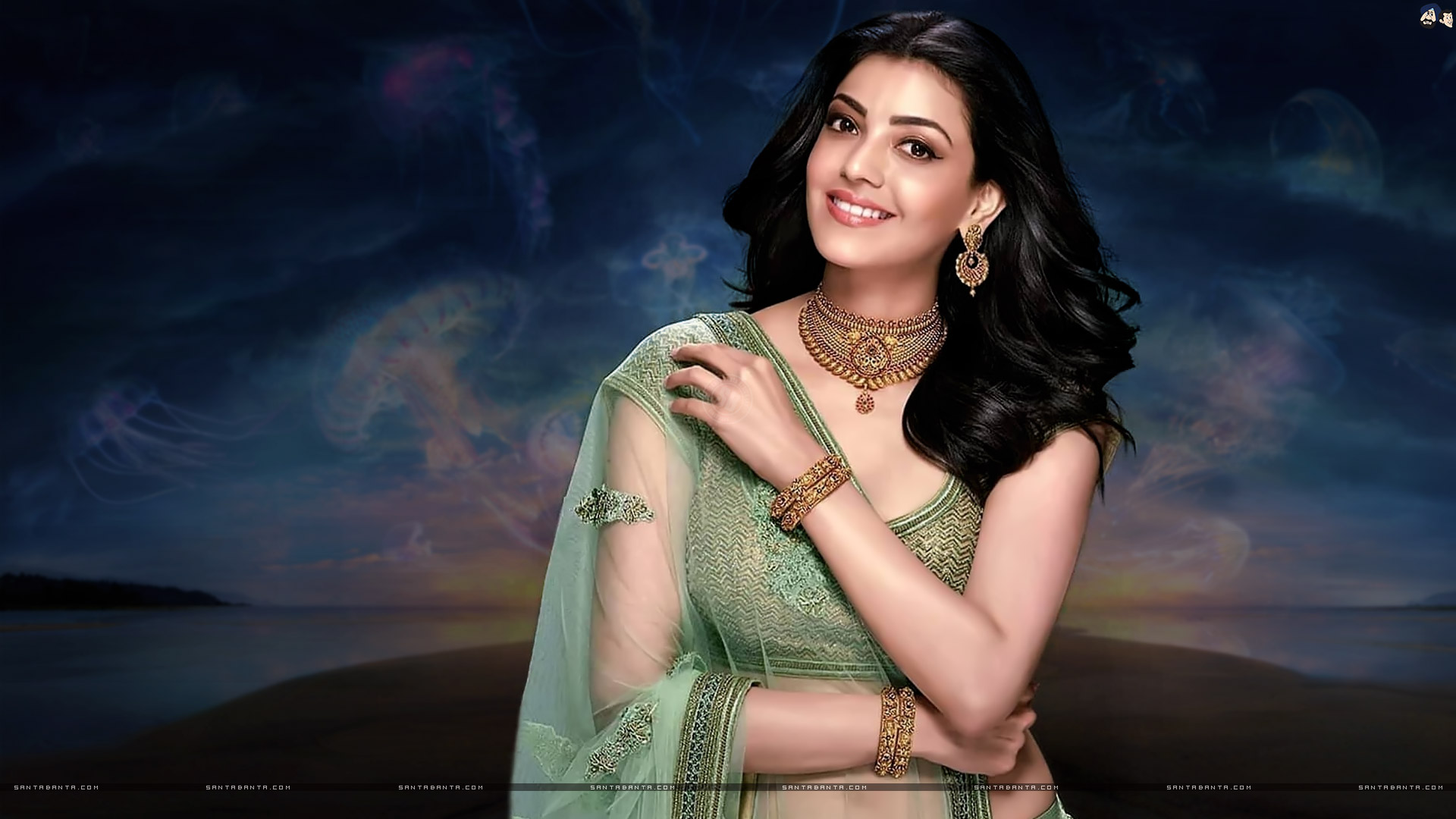 Kajal Agarwal Dressed Traditionally In Sari - Khazana Jewellery Kajal Agarwal - HD Wallpaper 