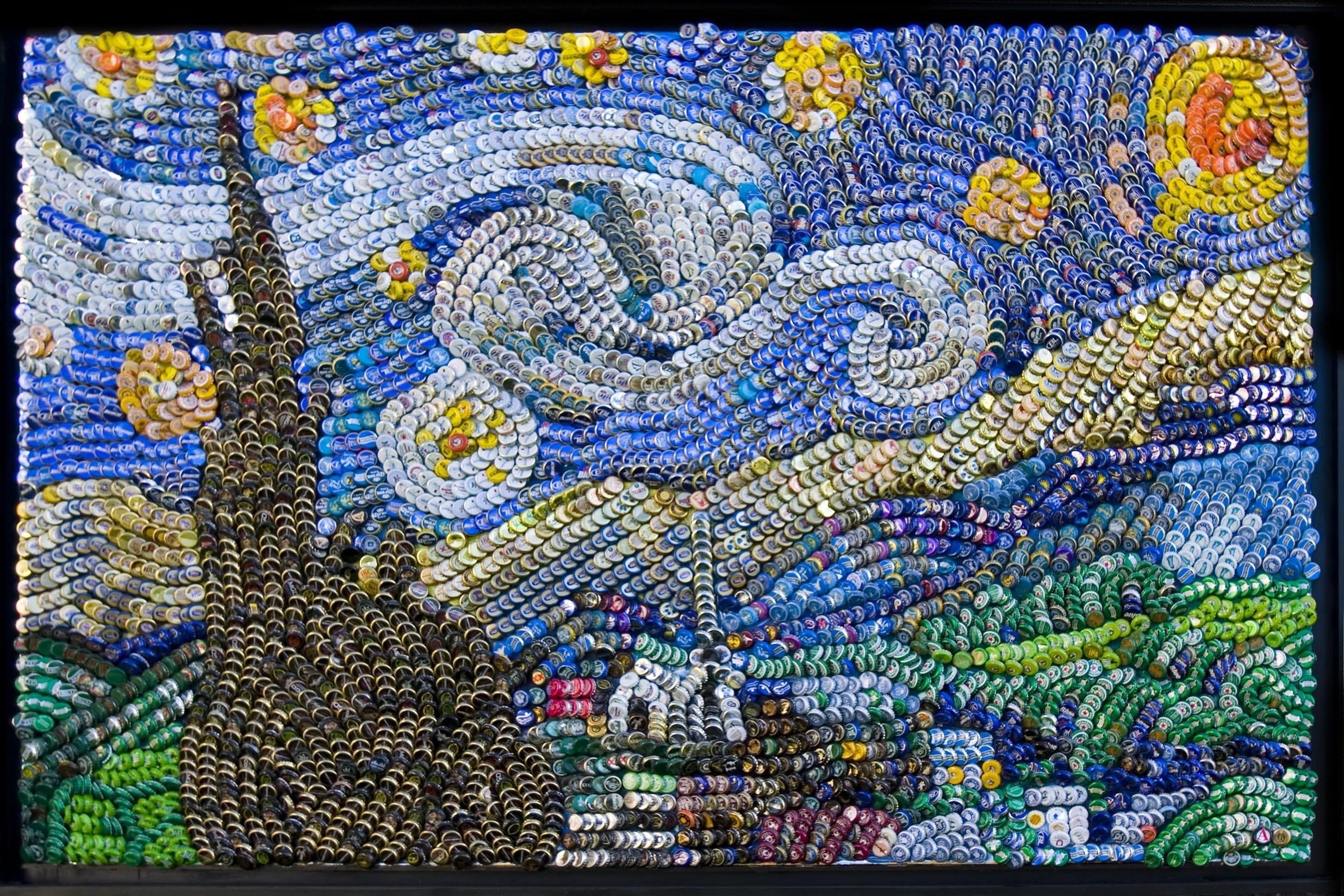 Vincent Van Gogh Desktop Wallpaper - Bottle Cap Art Of Starry Night - HD Wallpaper 