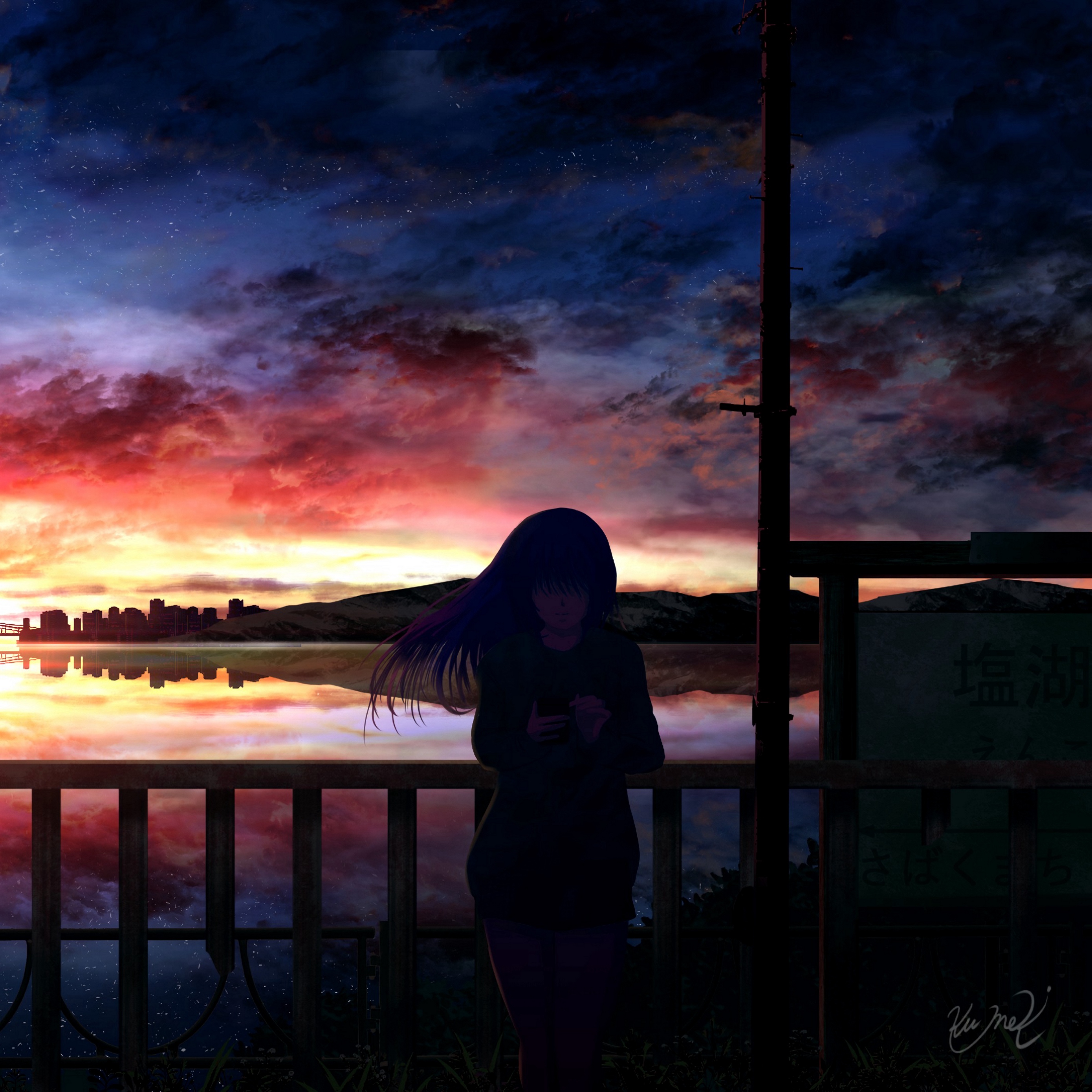 Wallpaper Silhouette, Night, Starry Sky, Girl, Anime - HD Wallpaper 