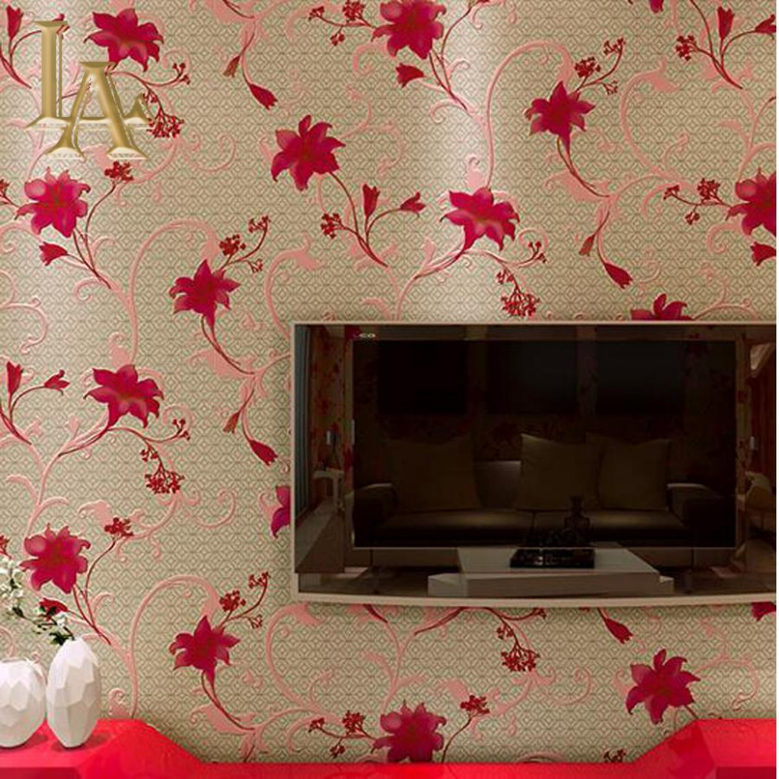 Flowers Wallpaper Rolls - Red Flower Wallpaper In Bedroom - HD Wallpaper 