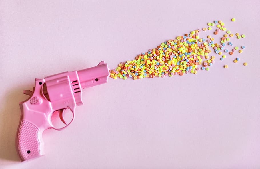Pink Revolver Gun, Art, Artsy, Background, Bright, - Nerf Guns - HD Wallpaper 