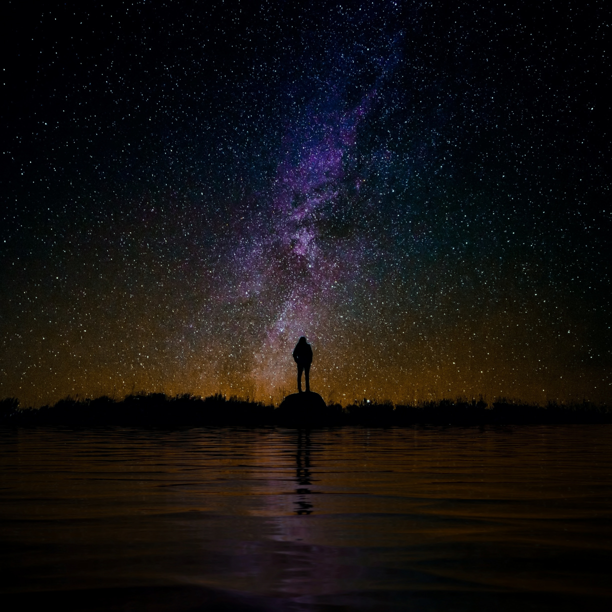 Silhouette, Outdoor, Man, Starry Sky, Milky Way, Night, - Etoile Dans La Nuit - HD Wallpaper 