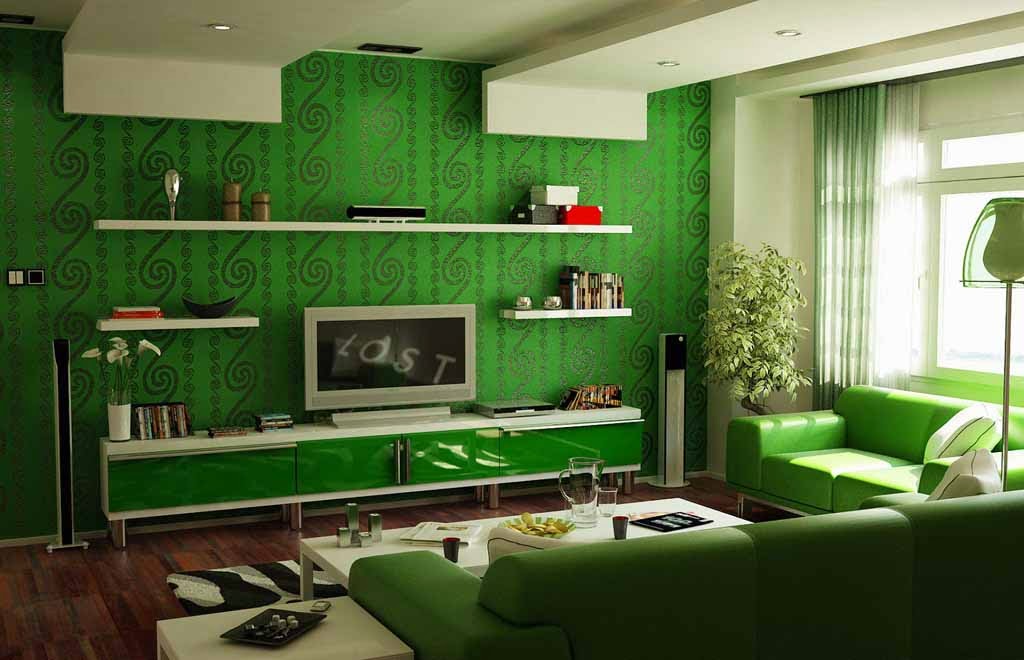 Green Living Room Design - HD Wallpaper 