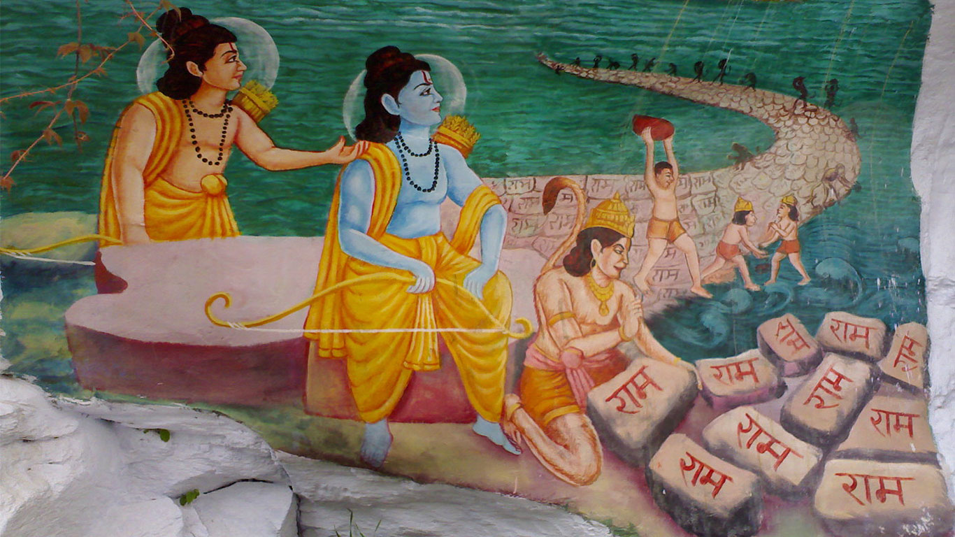 Lord Rama Making Setu With Vanara Wallpaper - Monkey Bridge Sri Lanka - HD Wallpaper 