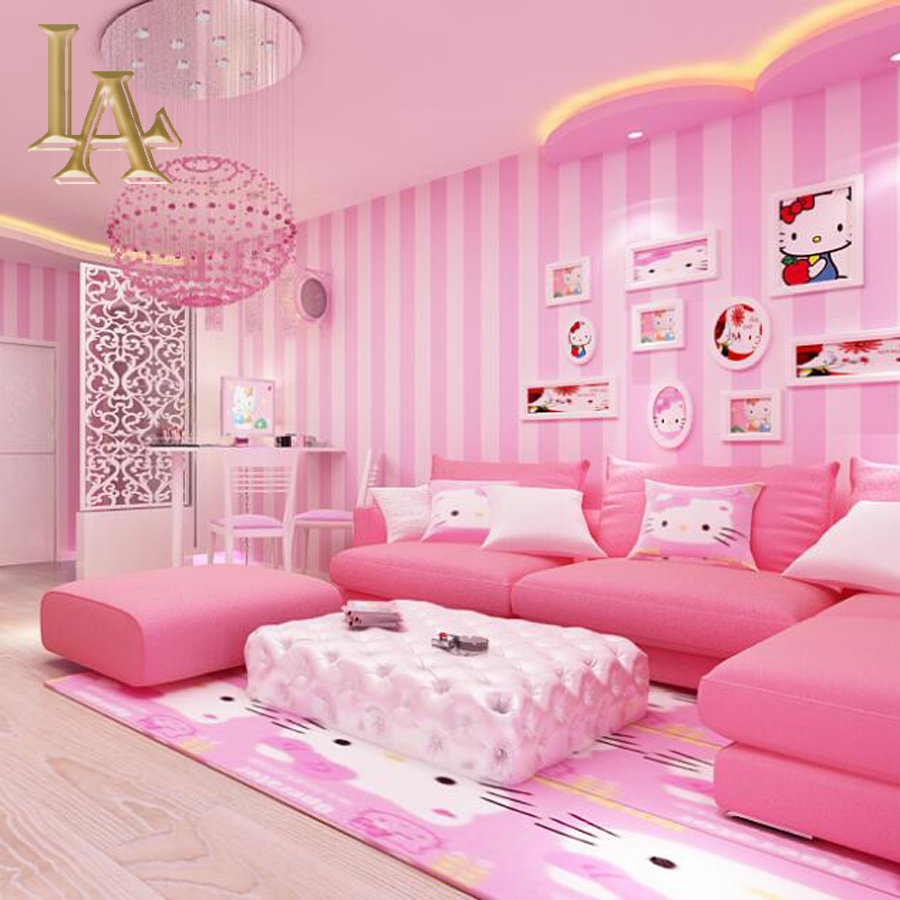 Cozy Children Room Blue Pink Striped Wallpaper Designs - Pink Wallpaper Designs For Bedroom - HD Wallpaper 