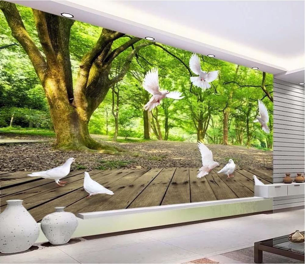 Wallpaper Dinding 3d Ruang Tamu - 3d Forest Room Painting - HD Wallpaper 