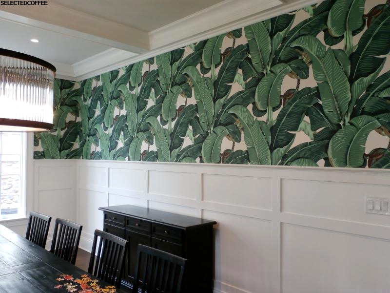 Contoh Gambar Desain Ruang Tamu Dengan Wallpaper Terkini - Palm Leaf Dining Room - HD Wallpaper 