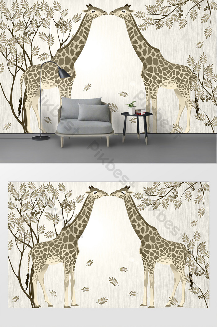 Wallpaper Dinding Latar Belakang Modern Minimalis Berkulit - Giraffe Illustration - HD Wallpaper 