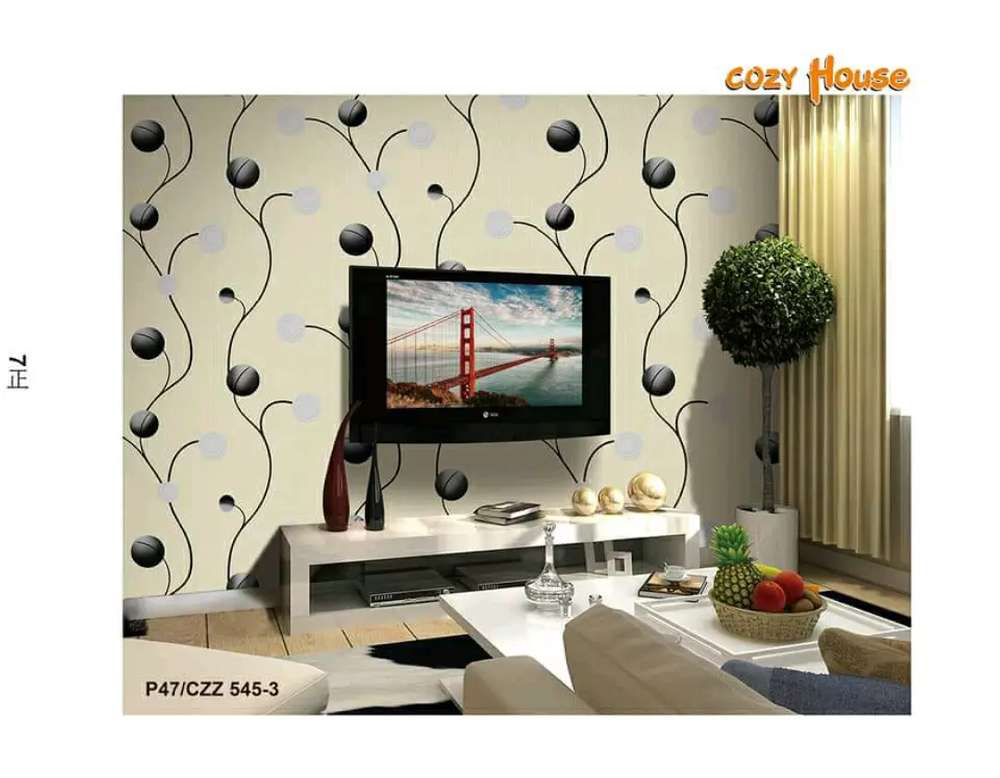 Wallpaper Dinding Motif Elegant - Living Room - HD Wallpaper 