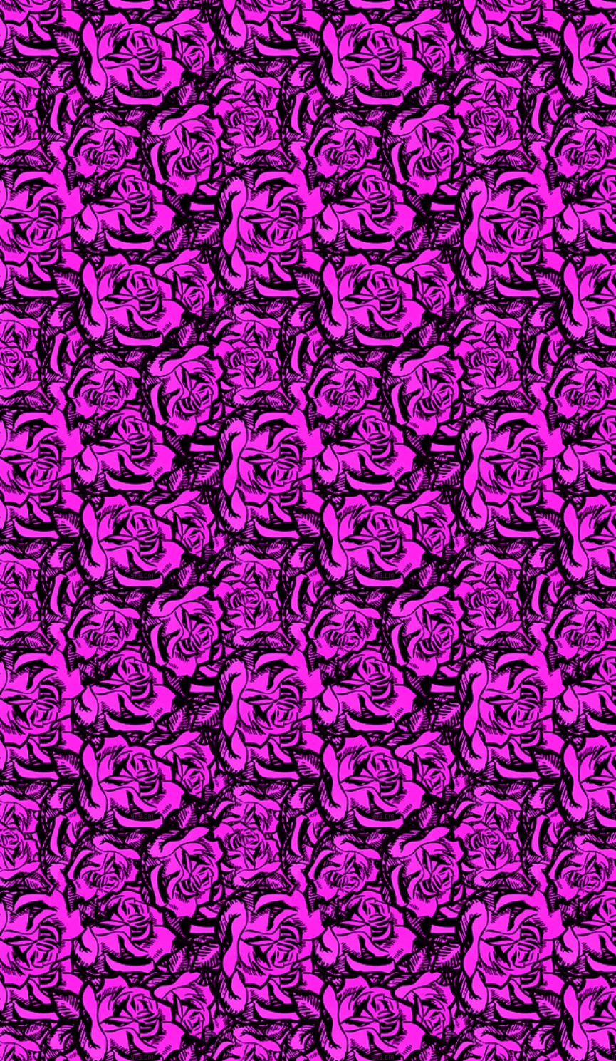 Berwarna Merah Muda, Merah Muda And Black Floral Wallpaper - Motif - HD Wallpaper 