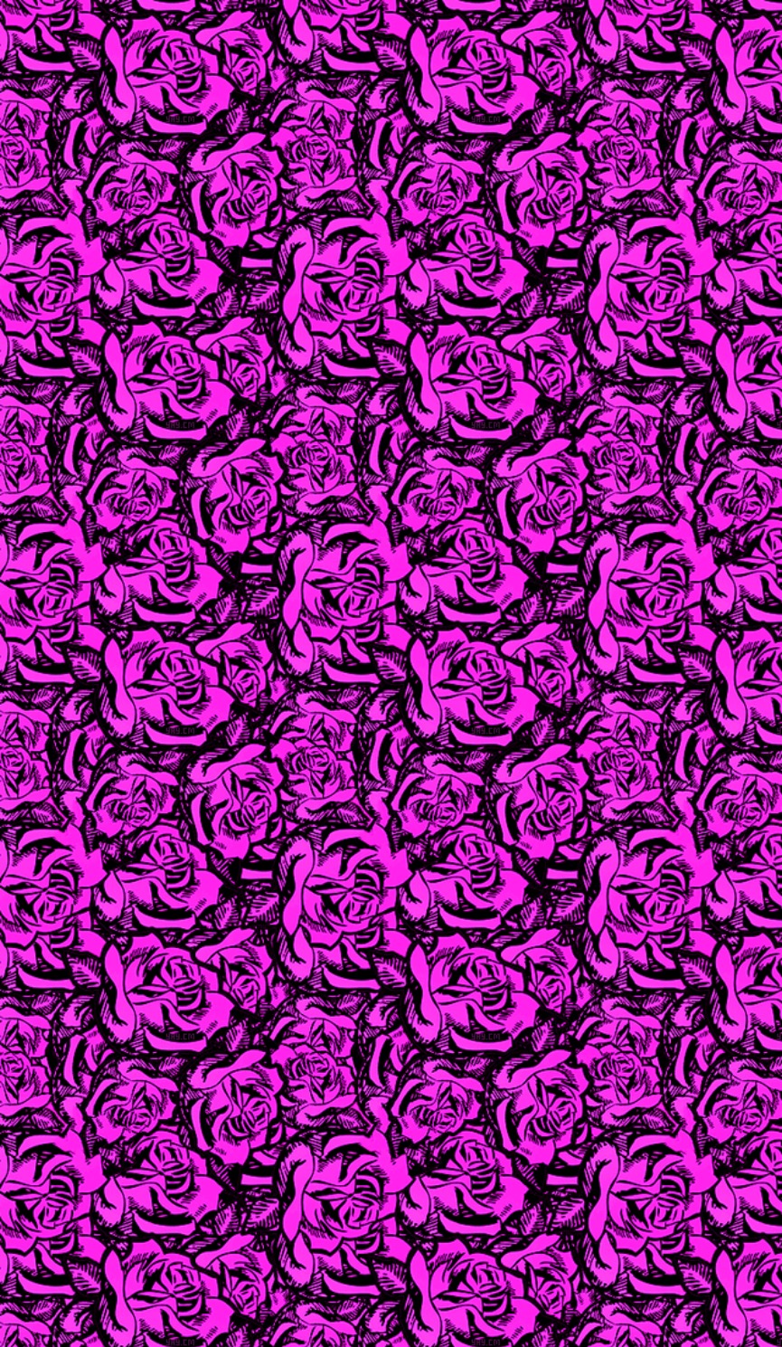 Berwarna Merah Muda, Merah Muda And Black Floral Wallpaper - Motif - HD Wallpaper 