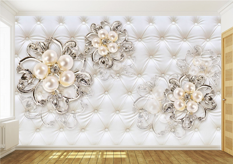 Custom 3d Wallpaper For Walls Crystal Pearl Flowers - HD Wallpaper 