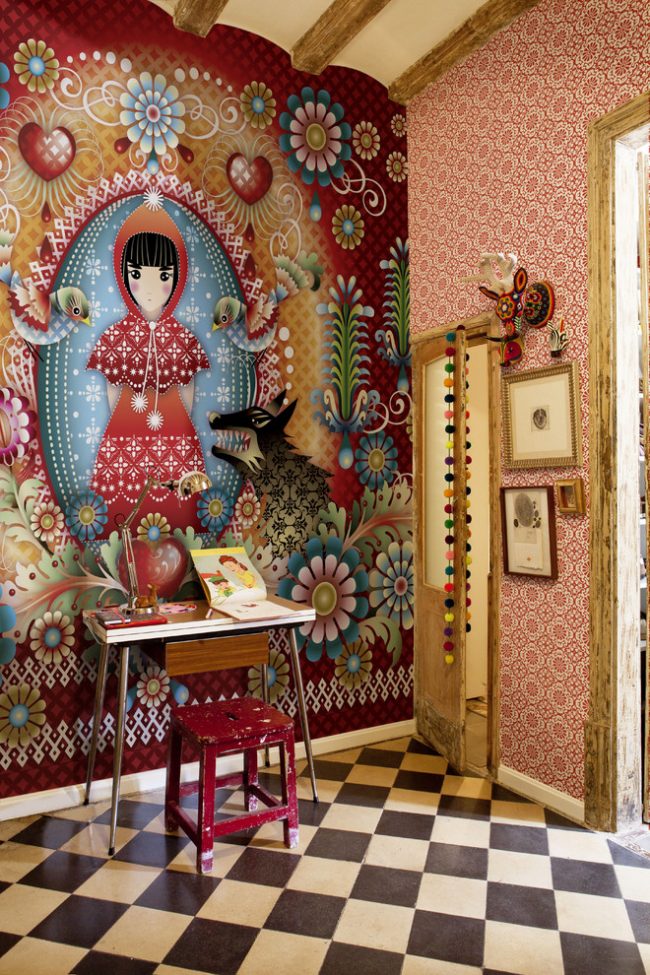 Gambar Terang Pada Wallpaper Foto Untuk Kamar Anak-anak - Little Red Riding Hood Room - HD Wallpaper 