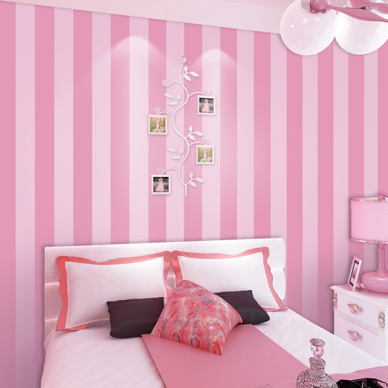 Pink Striped Wallpaper Bedroom - HD Wallpaper 