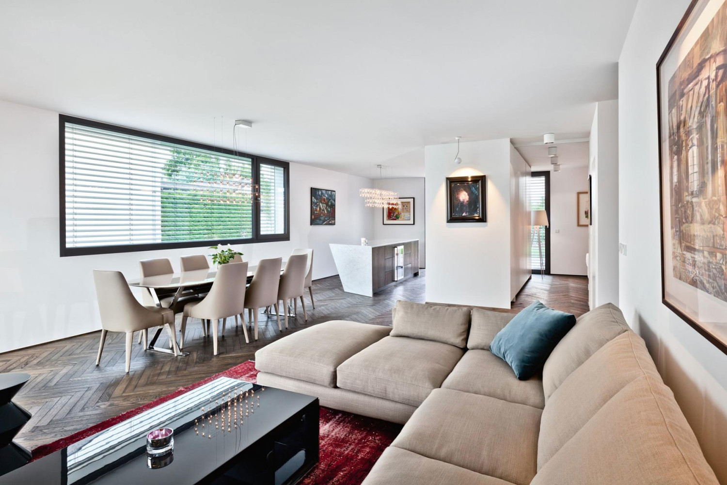 American Living Room With Open Kitchen - HD Wallpaper 