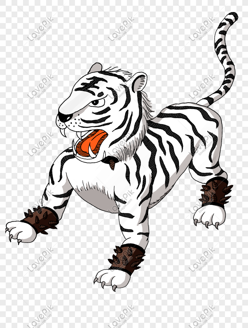 Harimau Putih Dari Empat Binatang Cina Foto - White Tiger Cartoon Png - HD Wallpaper 