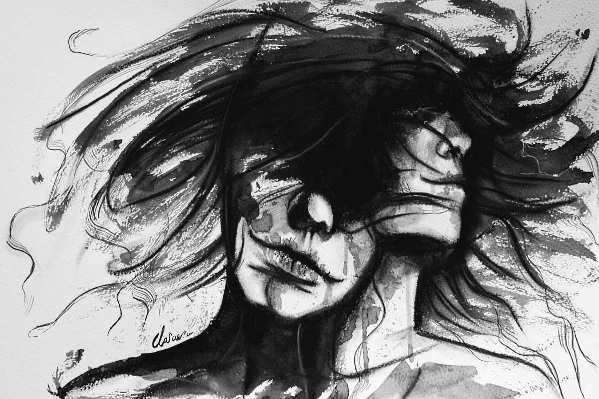 Black And White Painting Abstract Face - HD Wallpaper 