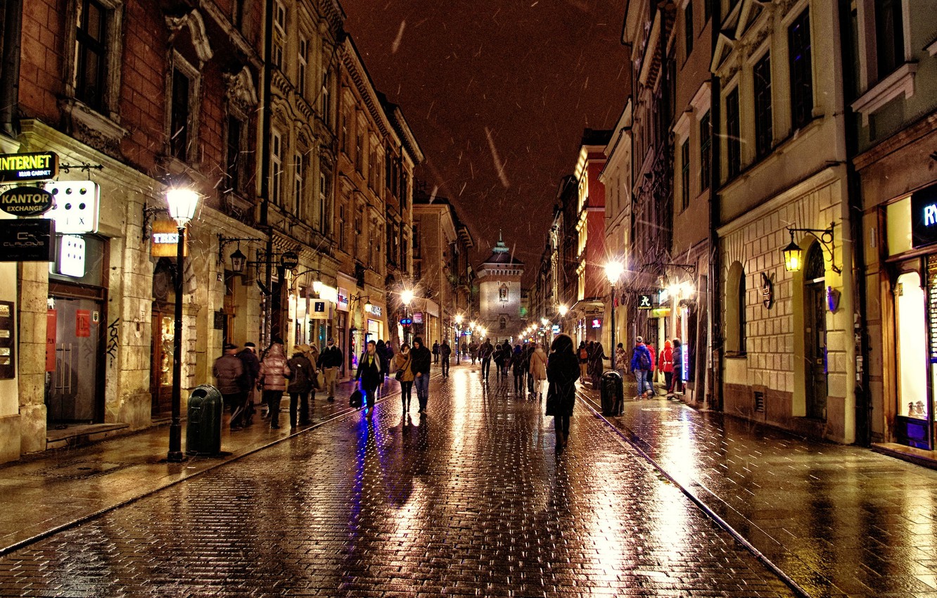 Photo Wallpaper The City, People, Rain, Street, Home, - Night Street People - HD Wallpaper 