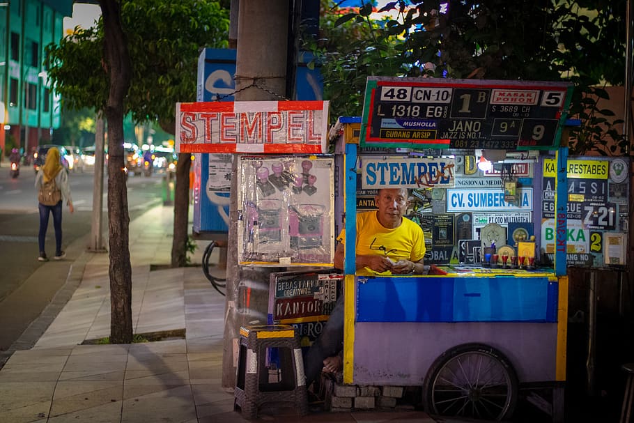 Man Sitting Inside The Store, Person, Human, Kiosk, - Street - HD Wallpaper 