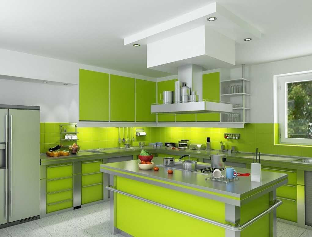 Kitchen Design Green Color - HD Wallpaper 