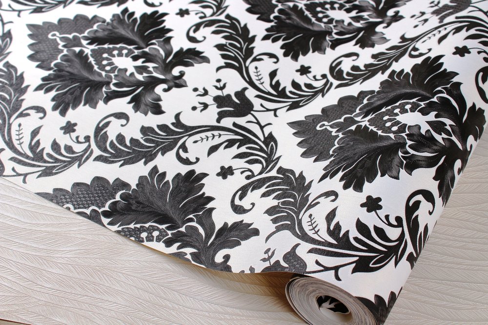 Wallpaper Dinding Murah Lux Elegan Batik Klasik Hitam - Bed Skirt - HD Wallpaper 