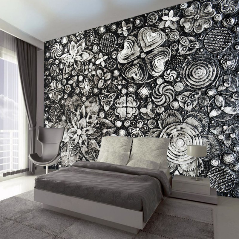 Mural Bunga Hitam Putih 3d - HD Wallpaper 