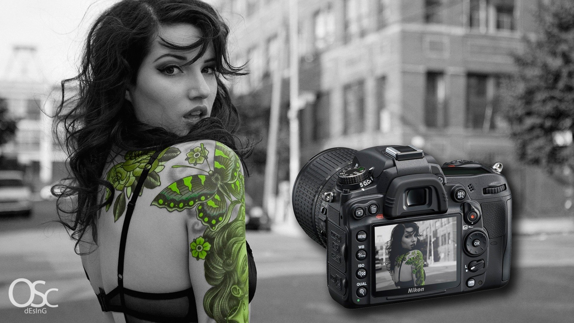 Black And White Tattoo Girl - HD Wallpaper 