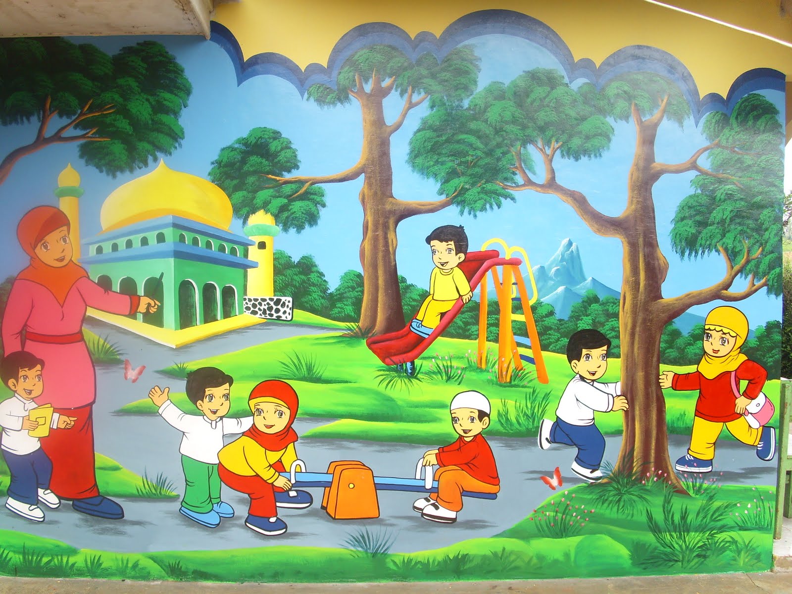 Lukisan Dinding Sekolah Tk - HD Wallpaper 
