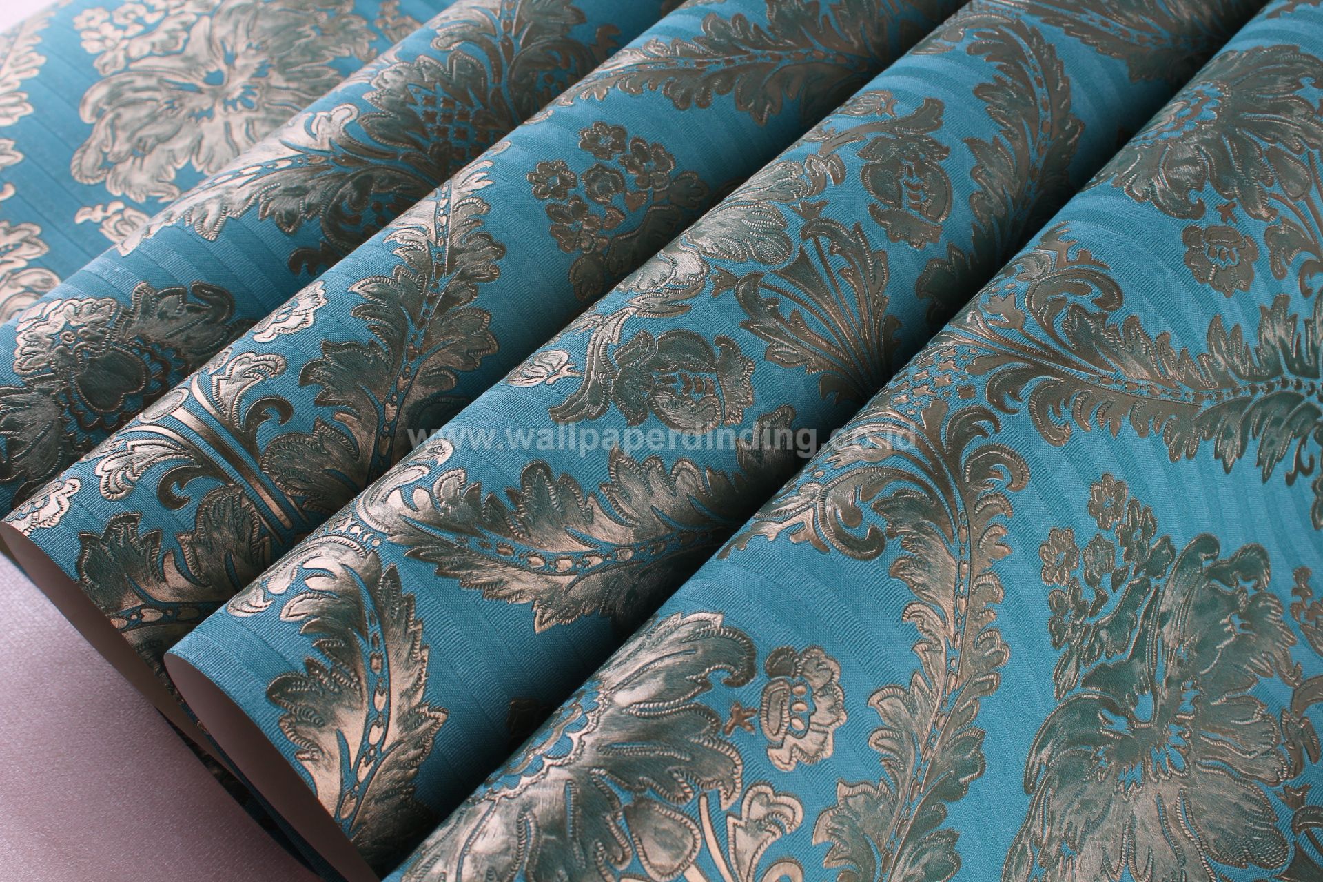 Wallpaper Dinding Batik Hijau Emas Dv1195 - Dinding Warna Biru Keren - HD Wallpaper 