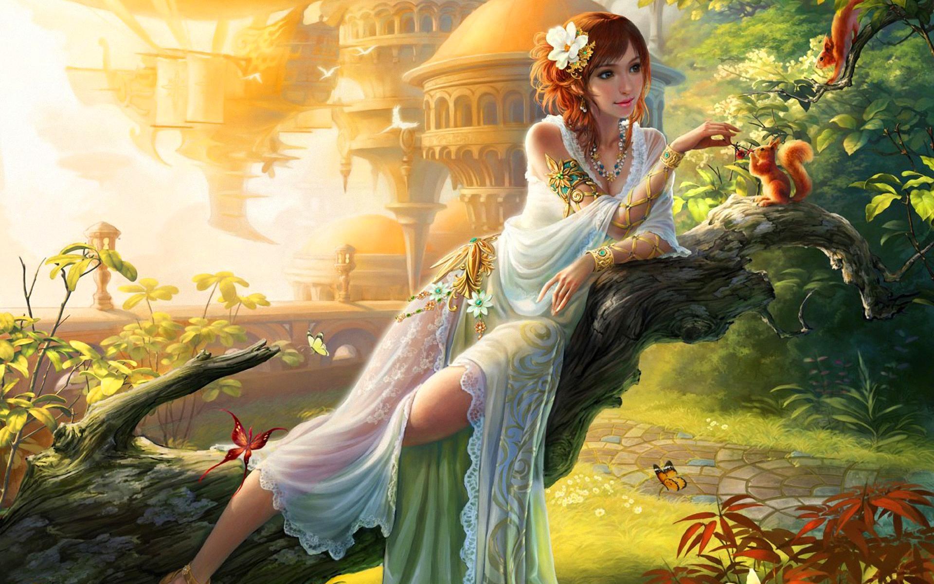 Woman In Garden Painting - Beautiful Woman In Garden - HD Wallpaper 