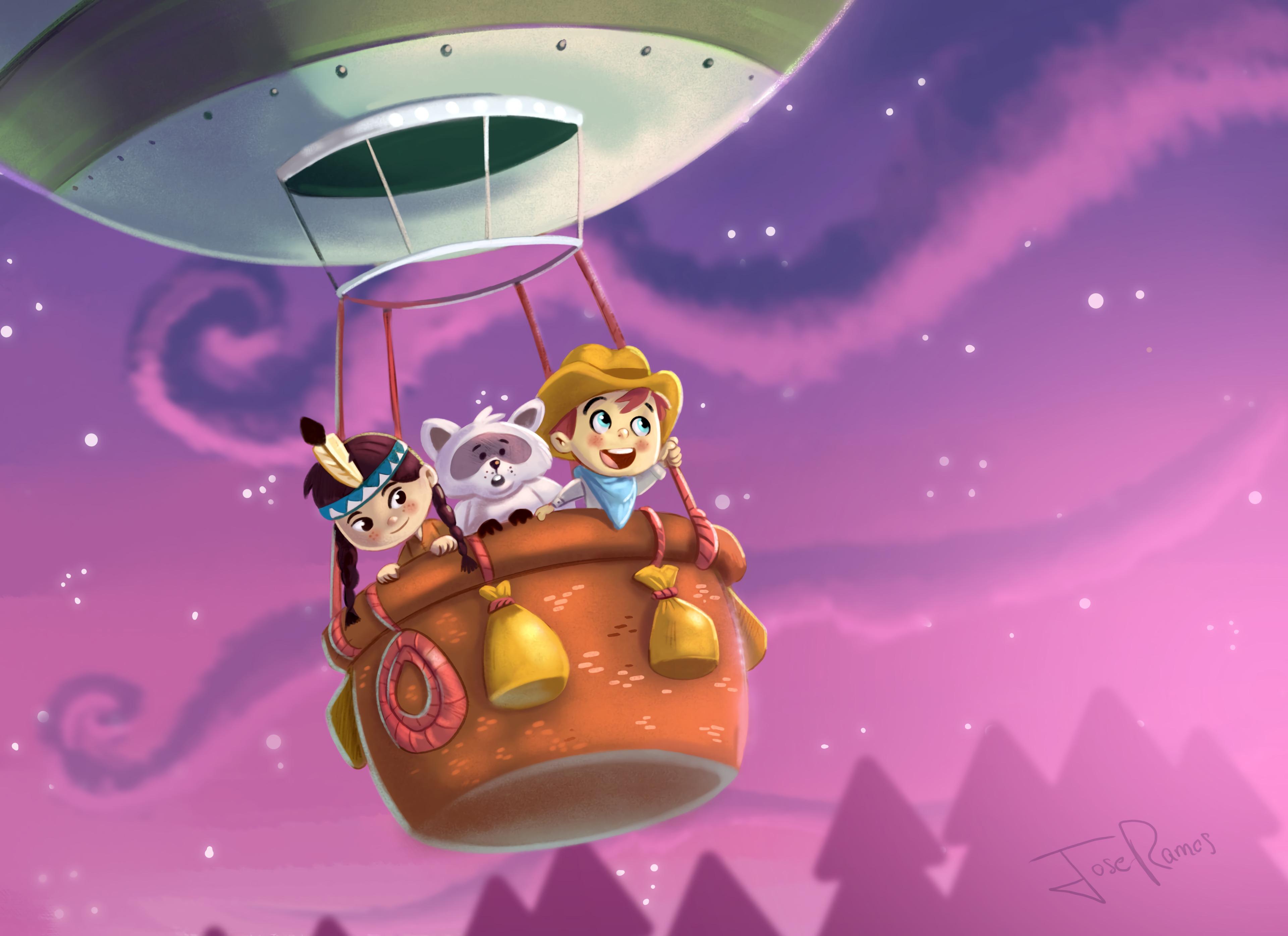 Balon Udara, Anak-anak, Rakun, Seni, Penerbangan, Perjalanan - Wallpaper - HD Wallpaper 