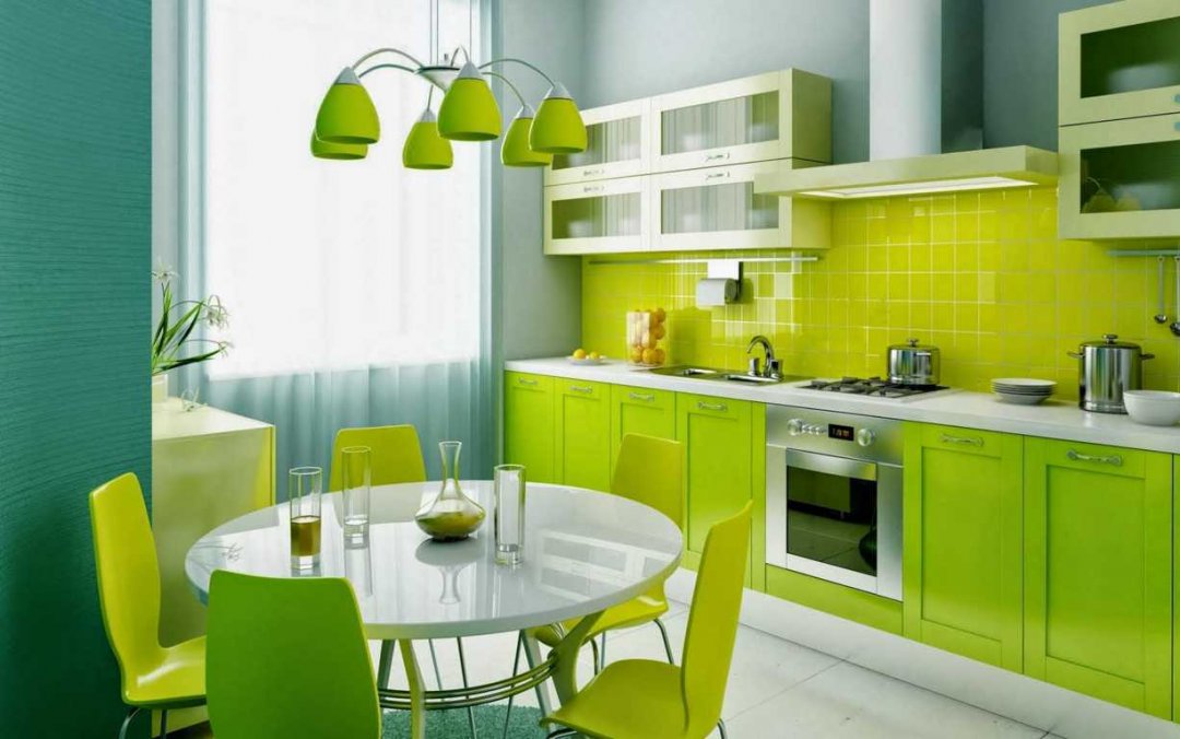 Wallpaper Warna Hijau Muda Design Dinding Background - Kitchen Design Green Colour - HD Wallpaper 