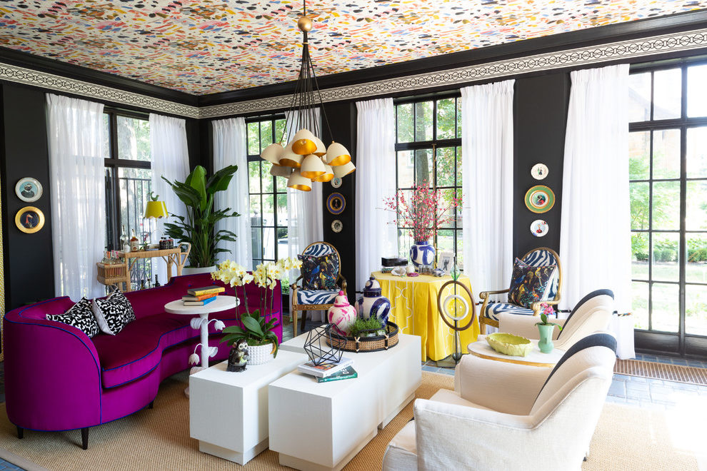 Black Ginger Wallpaper Ceiling And Zebra Print Accent - Window Covering - HD Wallpaper 