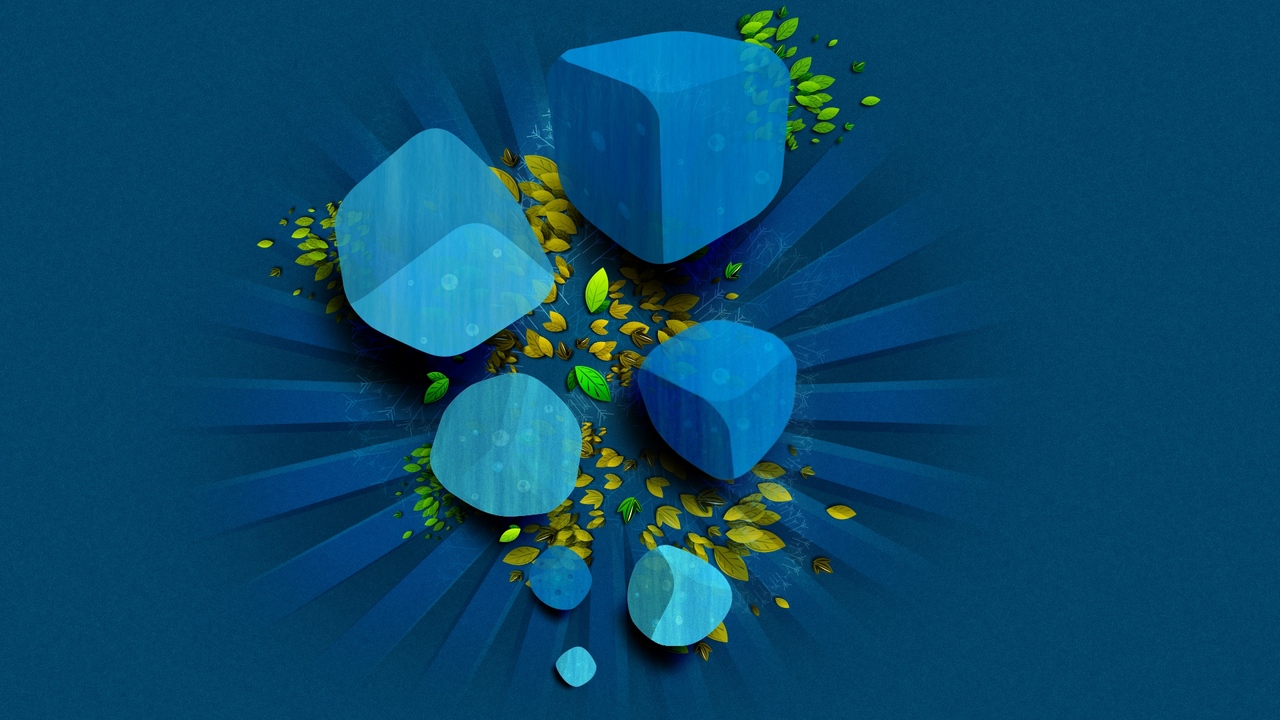 Wallpaper Cube, Leaves, Dark Blue, Green, Vector - Vector - HD Wallpaper 