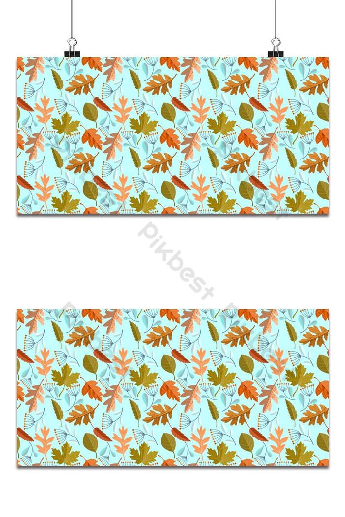 Colorful Autumn Leaf On Blue Background Seamless Pattern - HD Wallpaper 