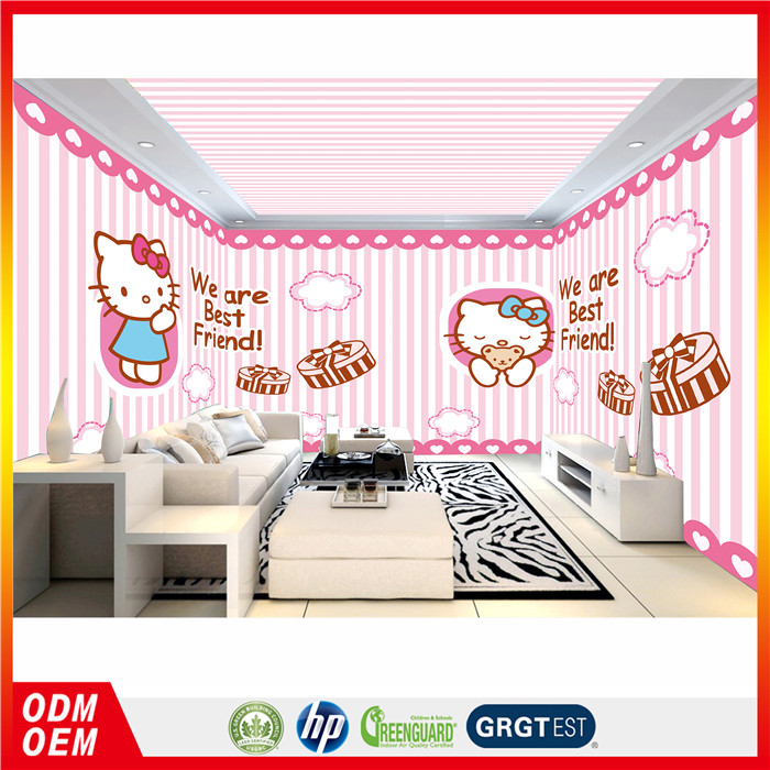 Kustom Seluruh Mural Dinding Ruang Kartun Desain Pink - Hello Kitty Bedroom Design Whole - HD Wallpaper 