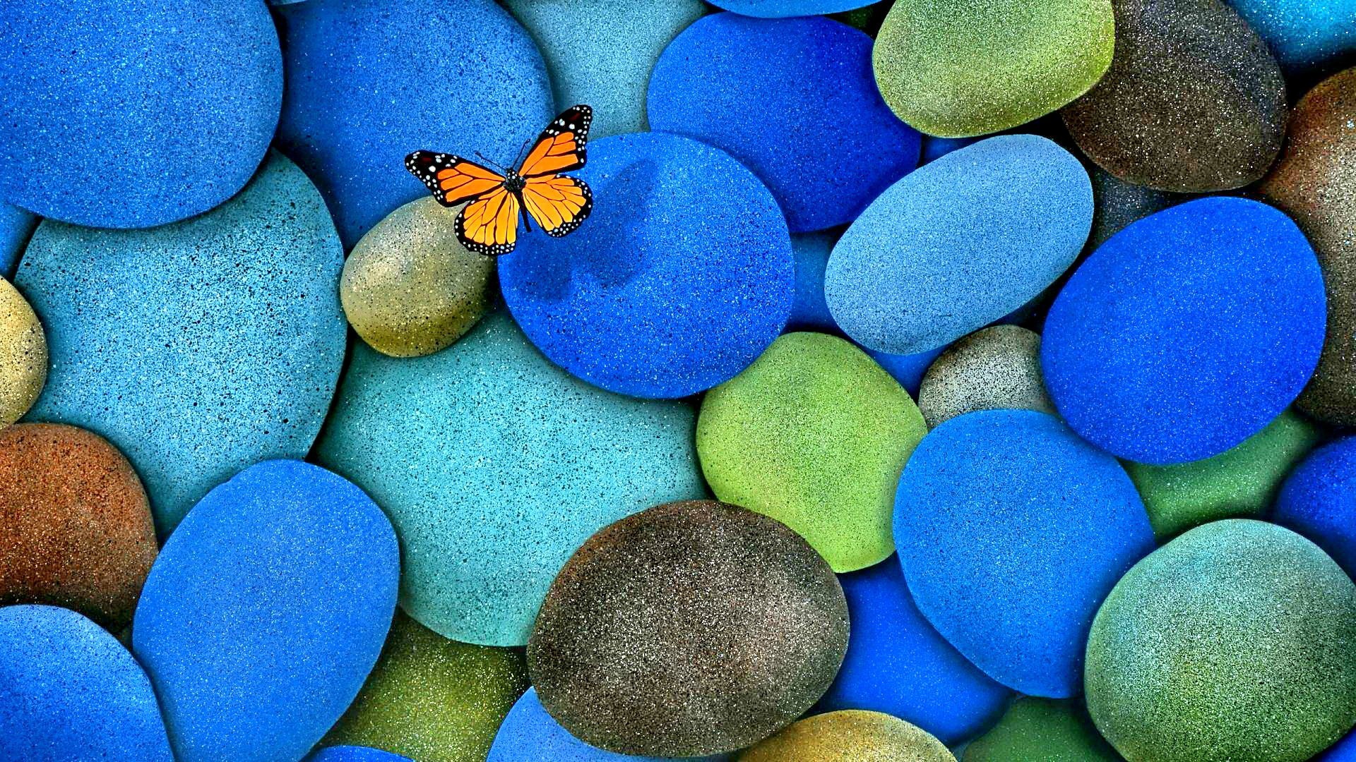 Butterfly Blue Beautiful Pretty Nature Splendo Things - Butterfly On Blue Rocks - HD Wallpaper 
