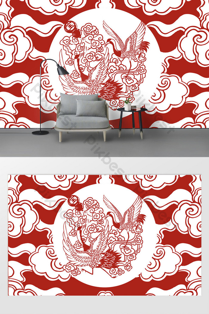 Pola Klasik Modern Baru Xiangyun Xianhe Dinding Latar - Motif - HD Wallpaper 