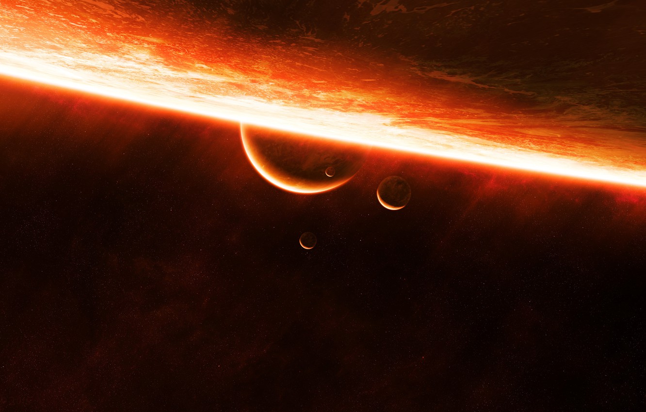 Photo Wallpaper Space, Fire, Black, Yellow, Stars, - Planetas Fondos De Pantalla - HD Wallpaper 