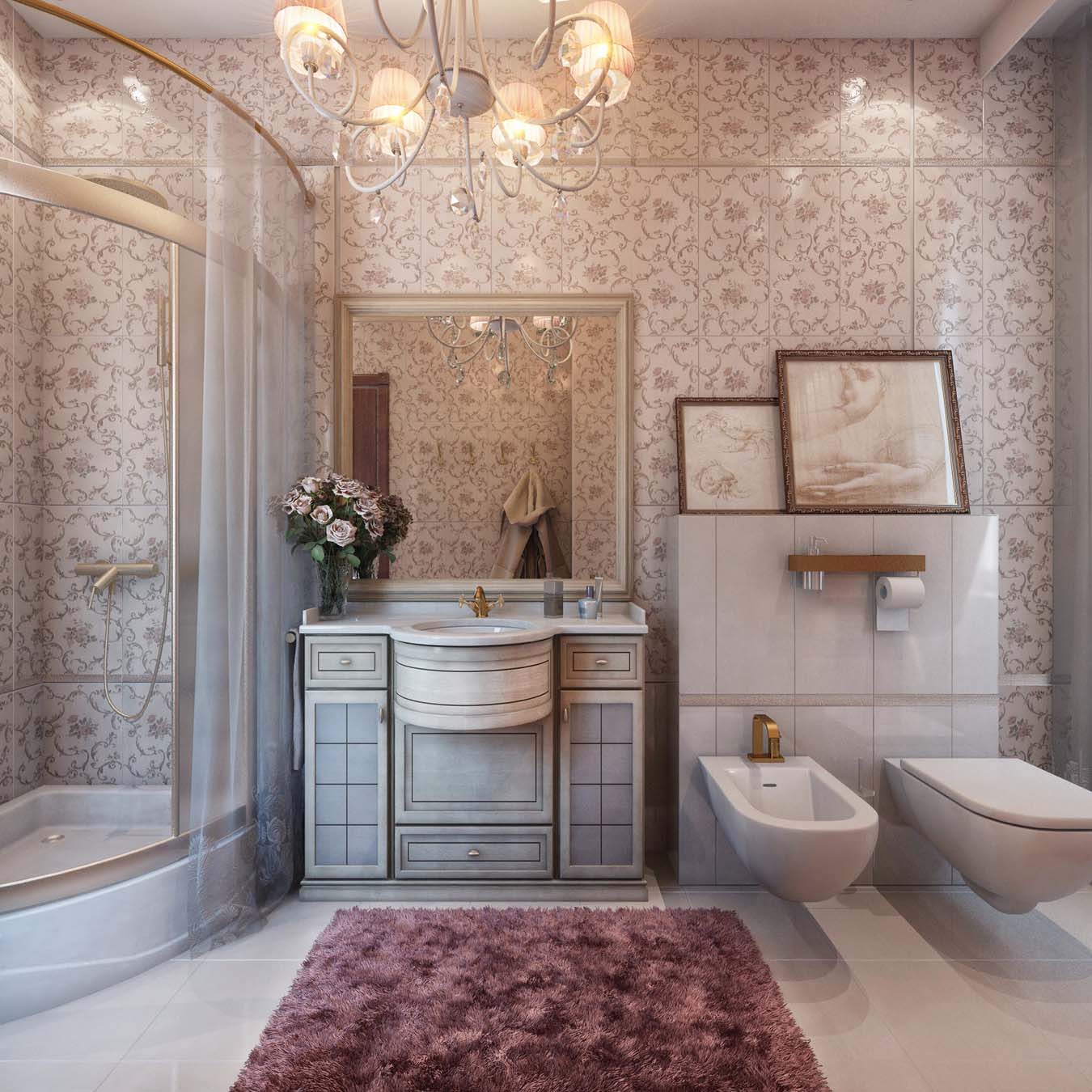 French Classic Interior Of The Bathroom - Classic Interior Design Bathroom - HD Wallpaper 