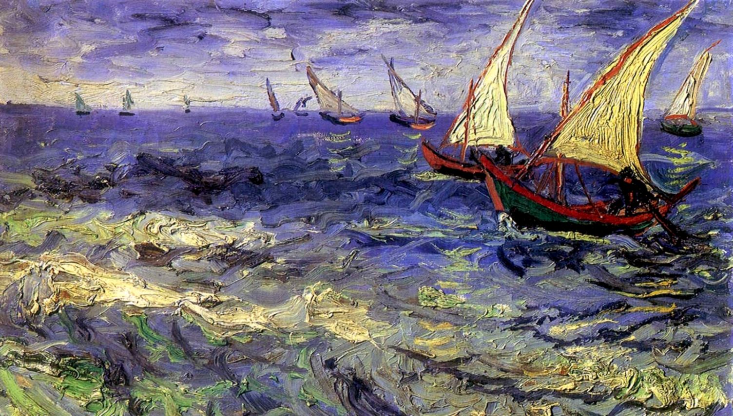 Vincent Van Gogh Boat Painting Sea Artwork Classic - Mar Pintura Van ...