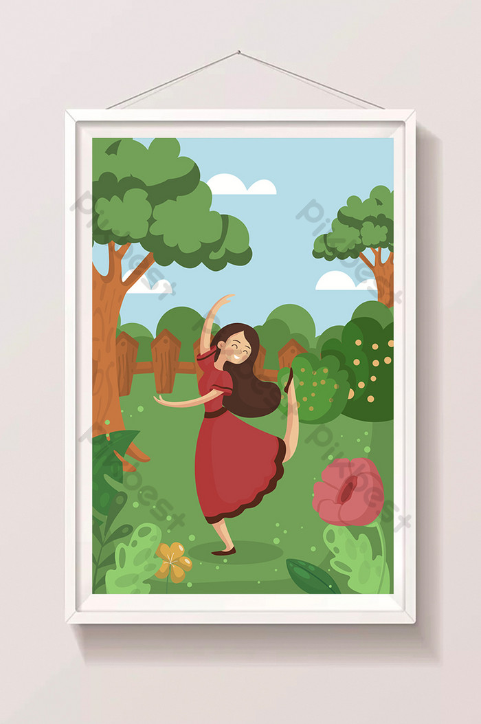 Kartun Gadis Musim Semi Musim Semi Equinoxe Taman Taman - فتاة في حديقة كرتون - HD Wallpaper 