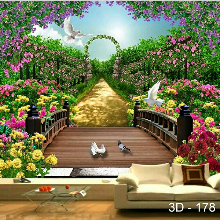 Wallpaper Costum 3d Taman Bunga - Dinding Motif Taman Bunga - HD Wallpaper 