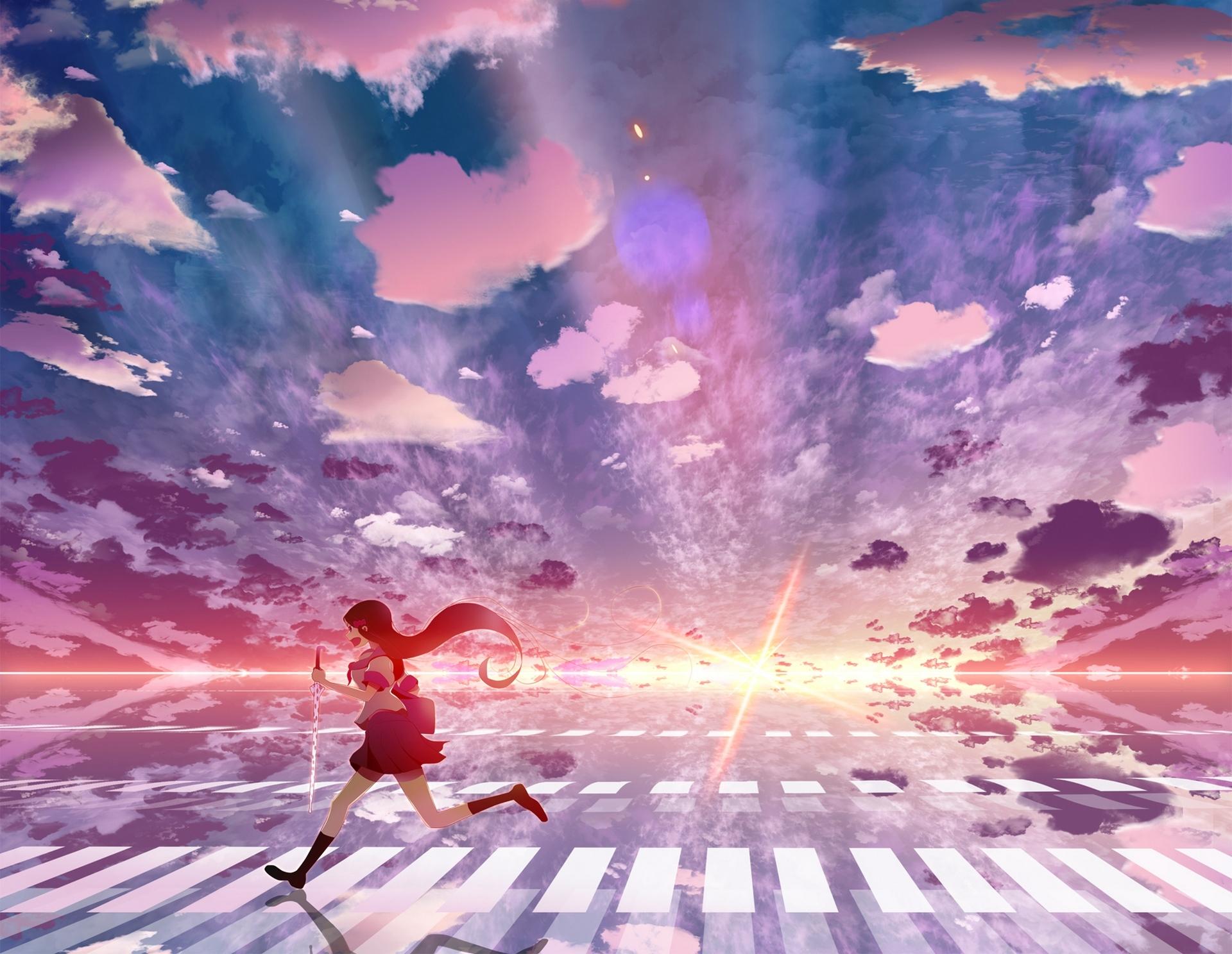 Girl, Anime, Sky - Anime Girl Running In The Rain - HD Wallpaper 